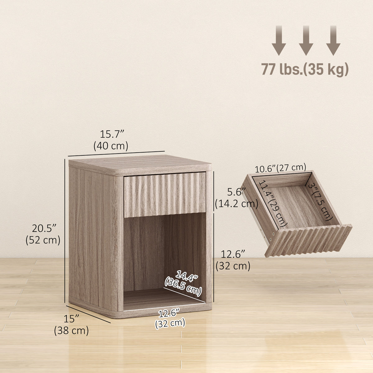 Nightstands with Drawer and Open Shelf, Set of 2 – 16"W x 20"H