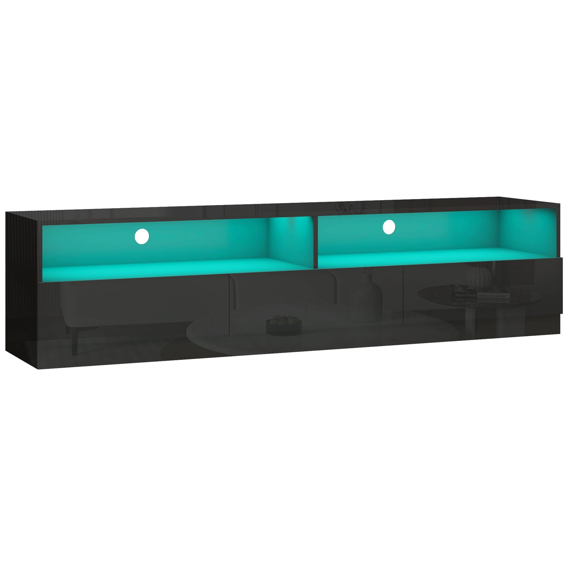 HOMCOM Modern LED Lighted TV Stand for 75 Inch TVs, High Gloss Black