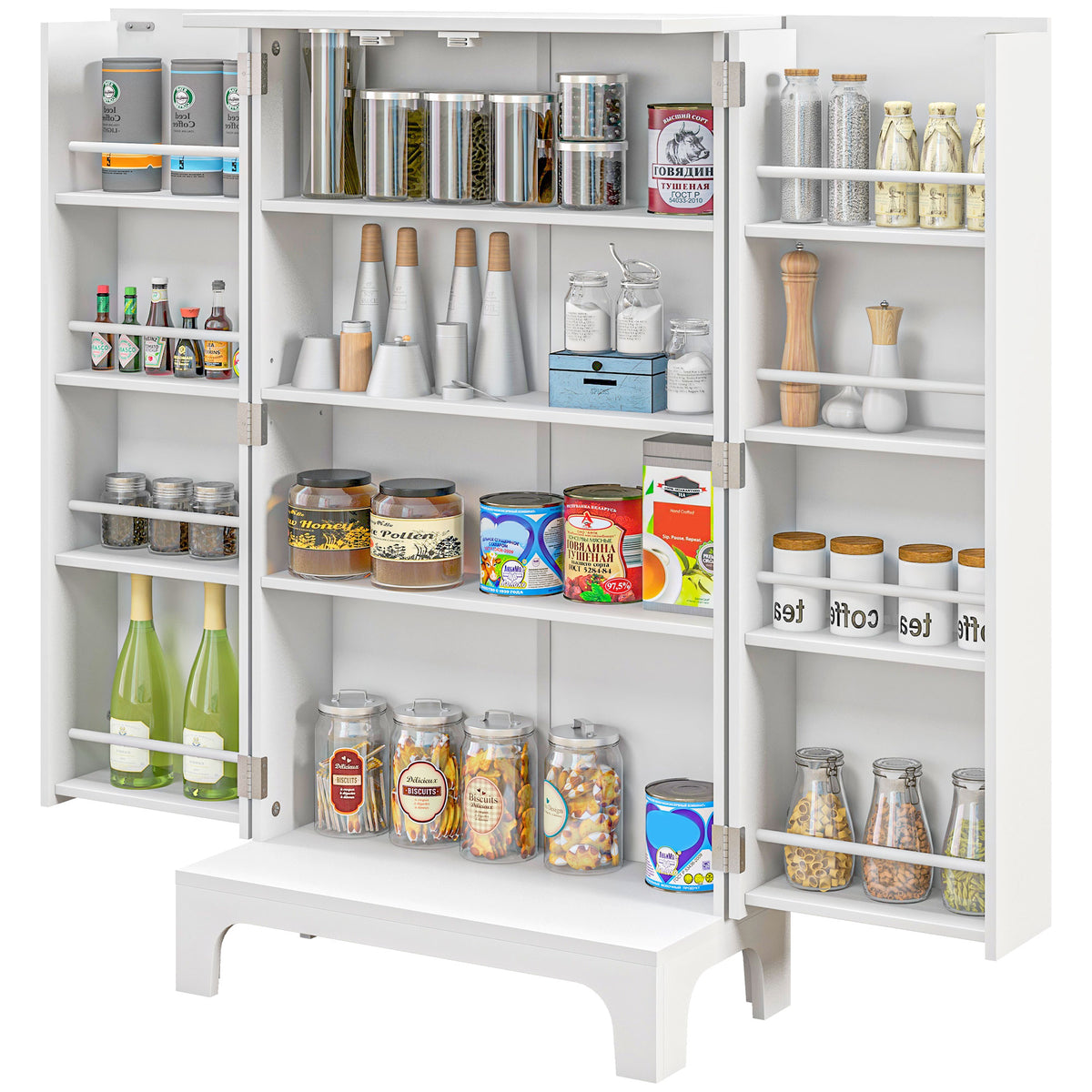 2-Door Kitchen Pantry Cabinet with 4-tier Shelving – 24"W x 44"H