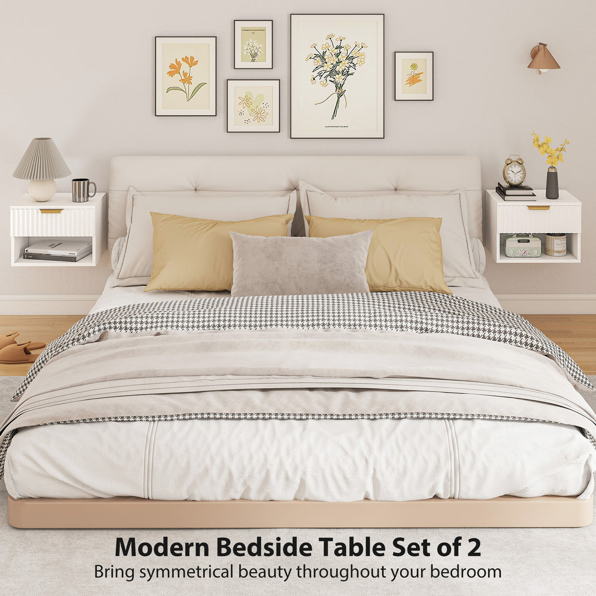 Floating Nightstands with Drawer and Open Shelf, Set of 2 – 16"W x 11"H