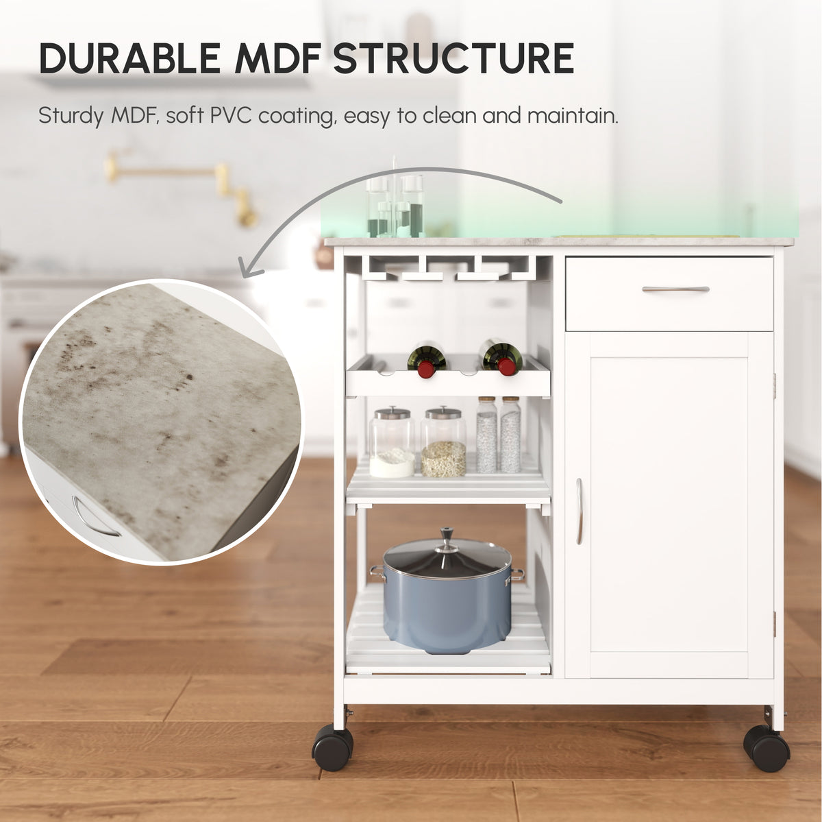 Rolling Kitchen Cart with Wine Rack – 30"W x 35"H