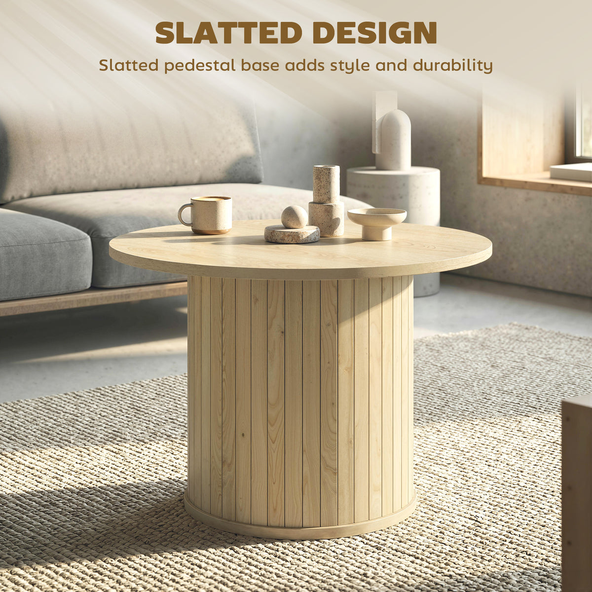 24" Round Coffee Table with Slatted Pedestal Base
