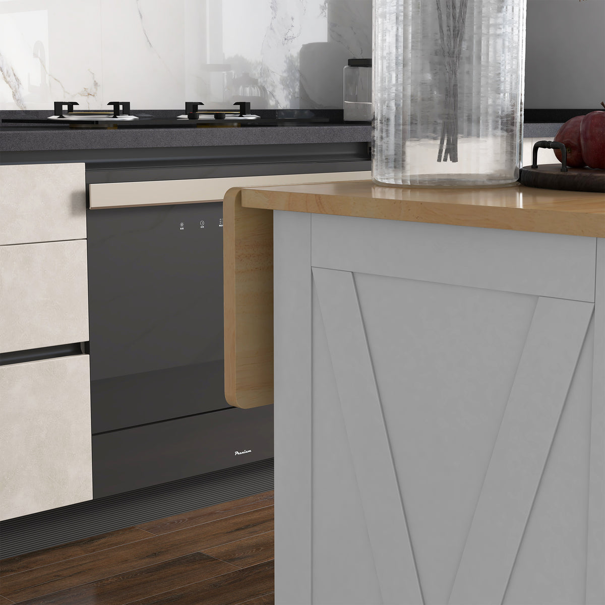 Rolling Kitchen Island with Drop Leaf Wood Breakfast Bar – 41"W x 36"H