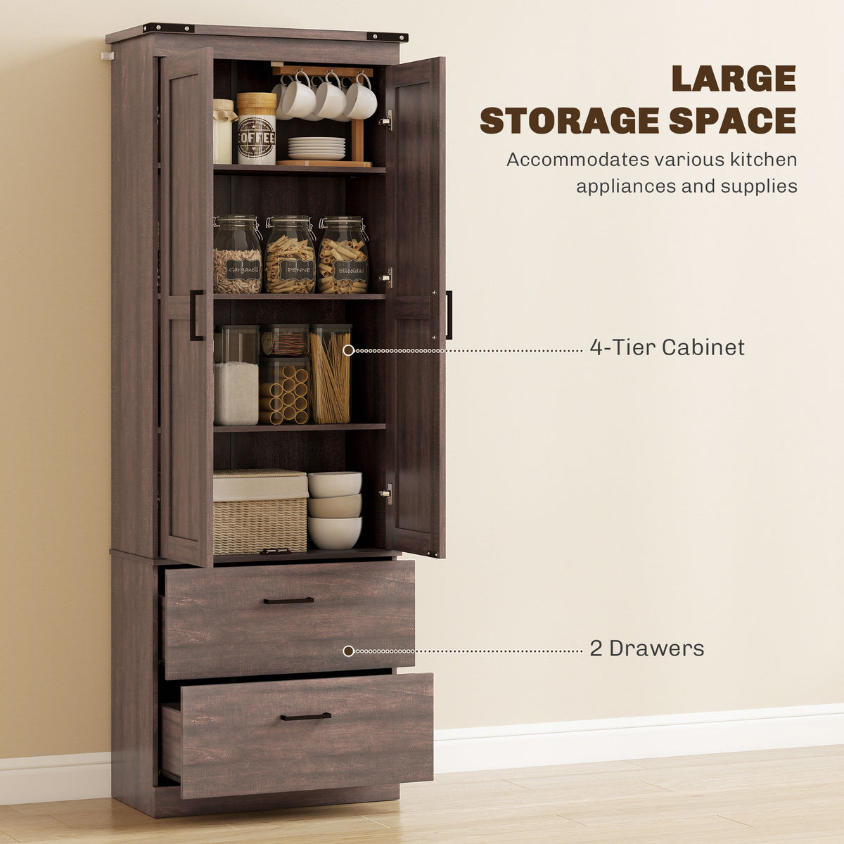 Kitchen Pantry Cabinet with Doors – 24"W x 67"H
