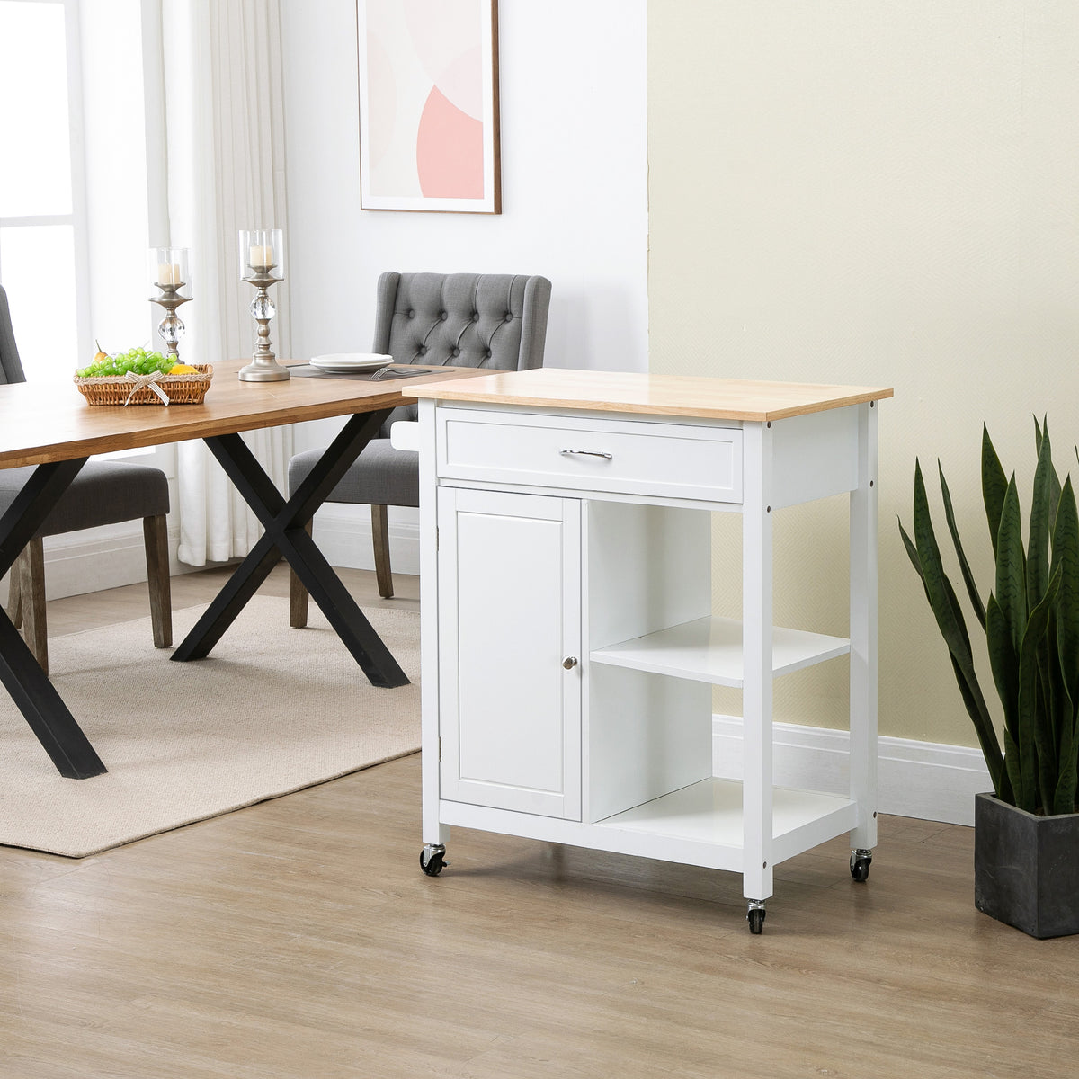 Rolling Kitchen Cart with Wood Top and Drawer – 33"W x 35"H
