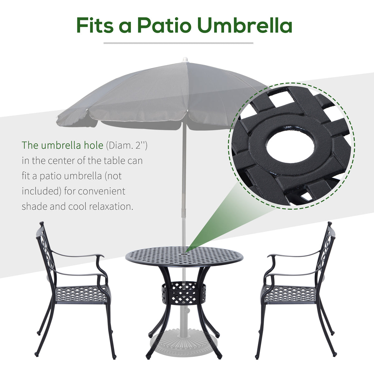 33-Inch Roud Patio Dining Table with Umbrella Hole, Cast Aluminum Garden Table, All Weather Patio Bisto Table, for Lawn, Garden, Outside