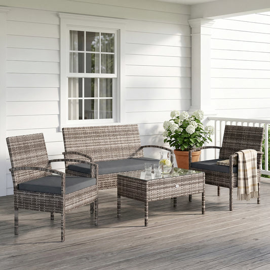 4 Pieces Patio Furniture Set with A Loveseat, Two Armchairs and A Coffee Table, Outdoor Conversation Set – Dark Grey