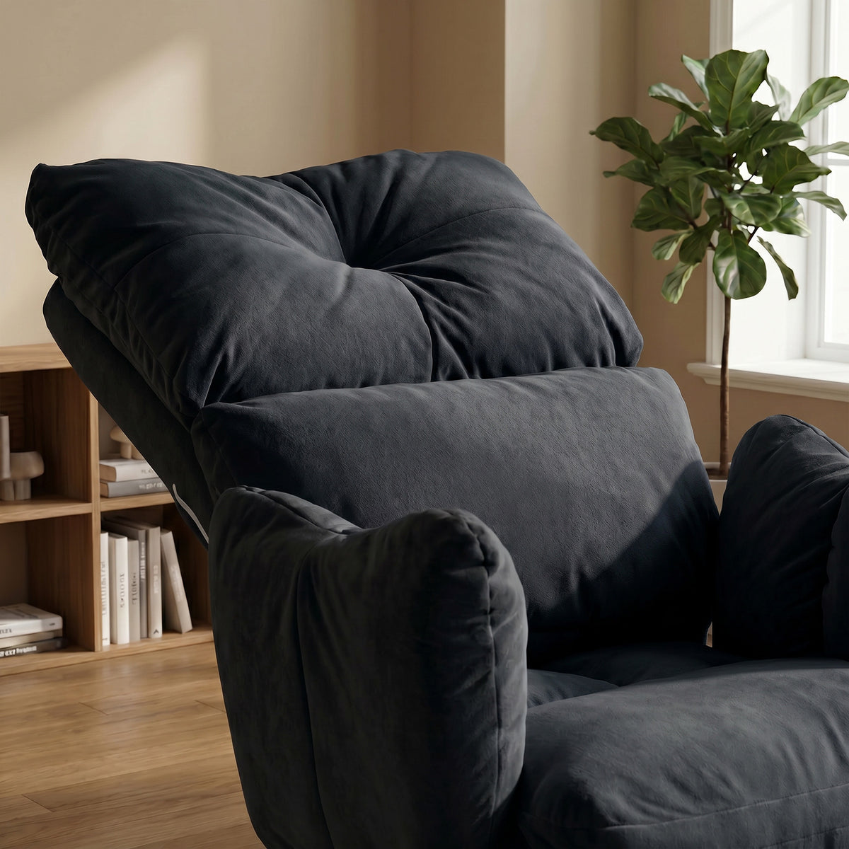 Office Chair with Footrest, Ergonomic Reclining Computer Gaming Chair with Snow Flannel Fabric, Black