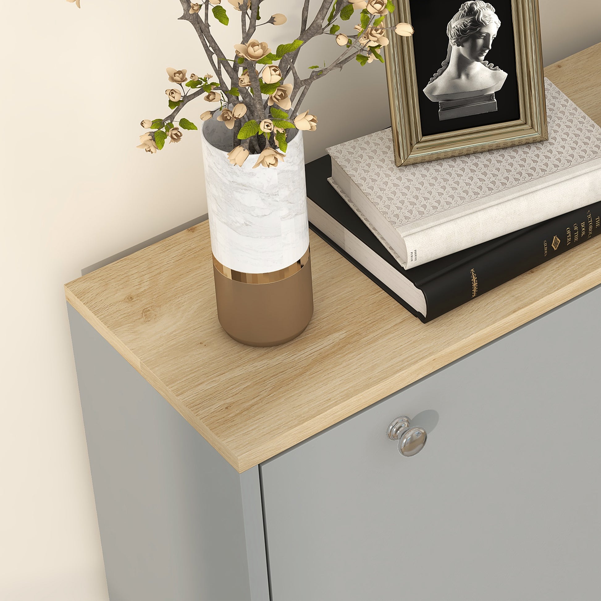 HOMCOM Modern Grey Entryway Shoe Storage Cabinet, 3 Flip Drawers, 24-Pair Capacity