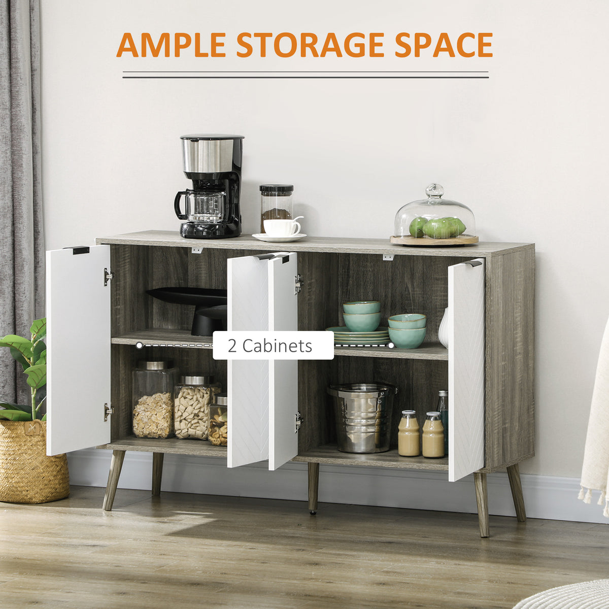 Modern Sideboard and Buffet with Adjustable Shelves and 4 Doors – 47"W x 31"H