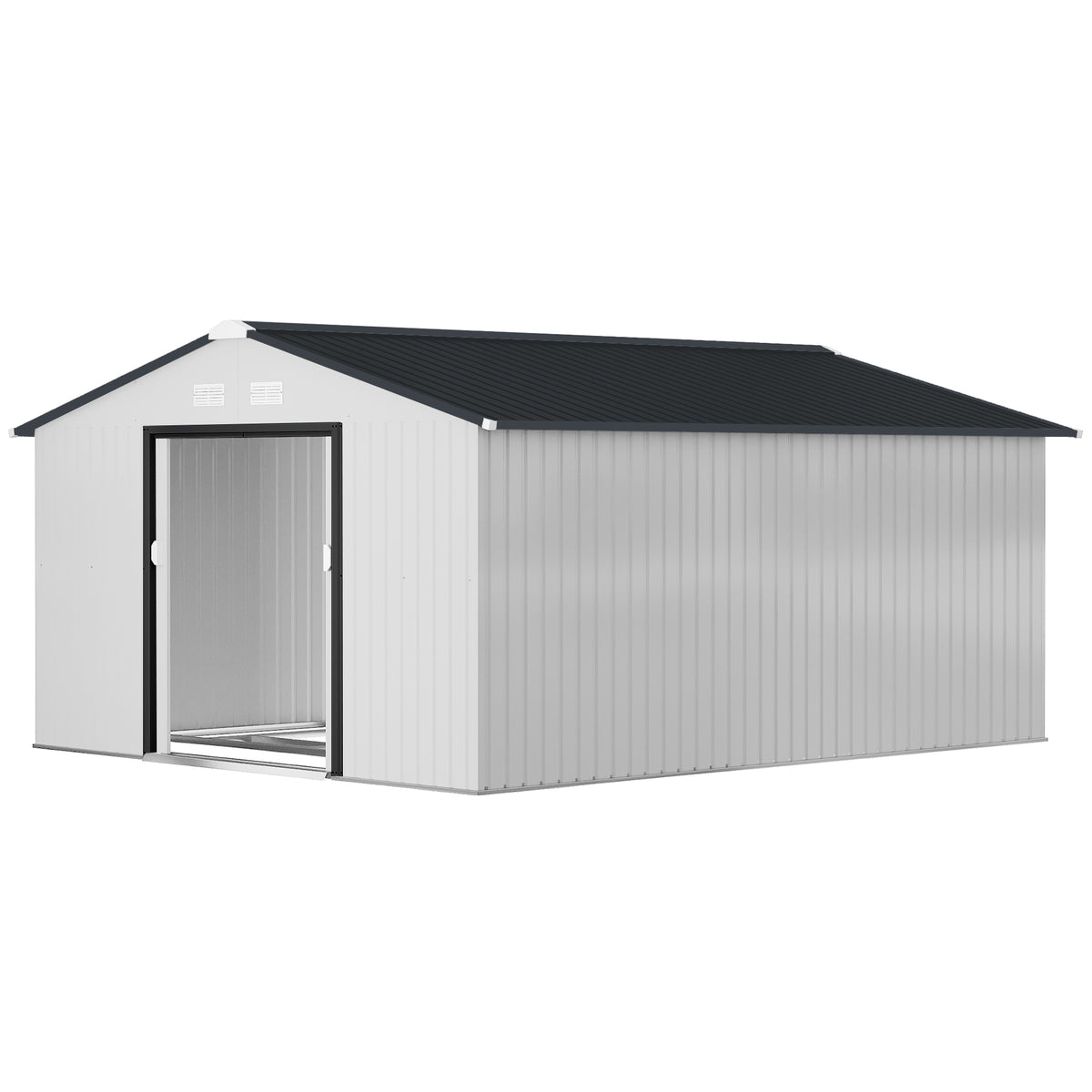 11' x 13'Garden Storage Shed w/ Foundation Kit Metal Tool Storage House w/ Double Doors – White