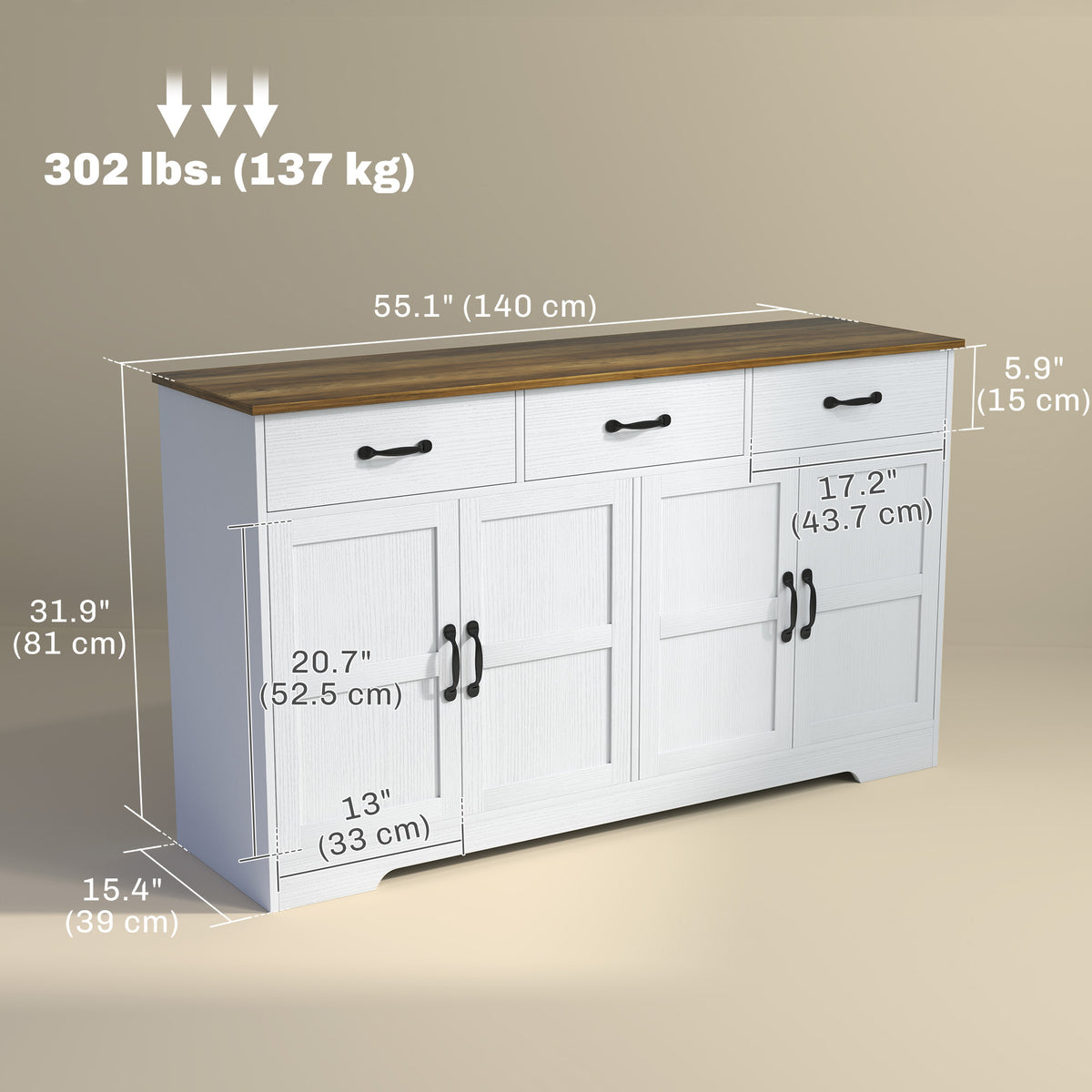 Sideboard Buffet Cabinet with Storage – 55"W x 32"H