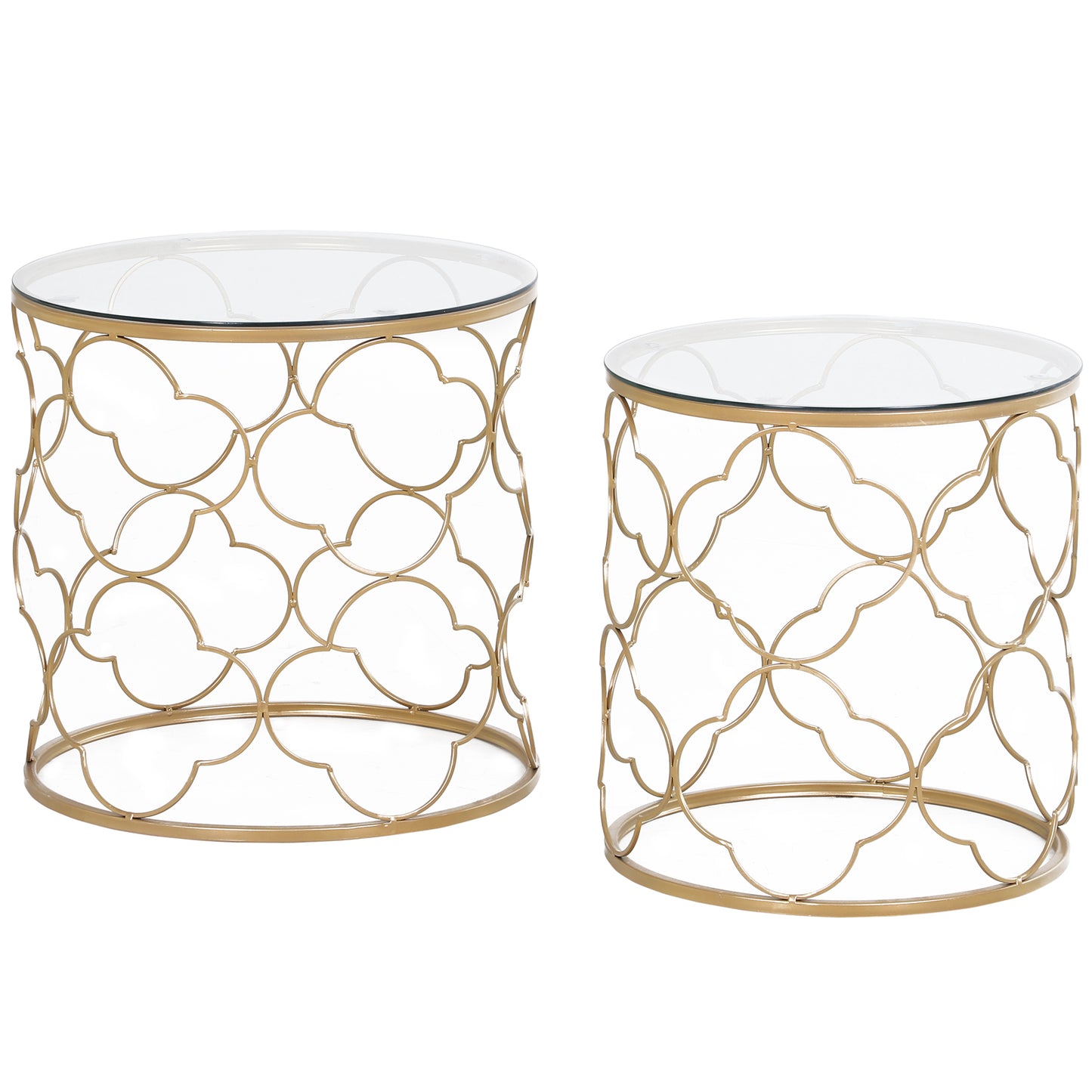 Elegant Gold Tempered Glass Nesting Coffee End Table Set (2 Pieces)