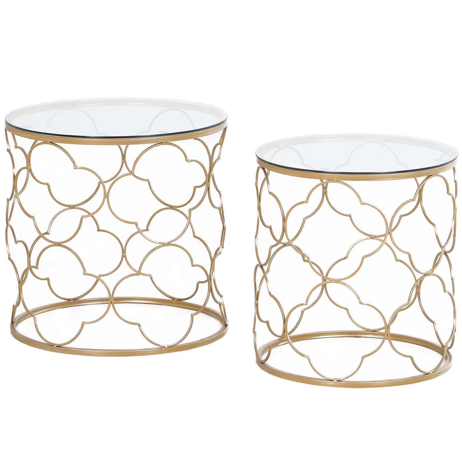 Elegant Gold Tempered Glass Nesting Coffee End Table Set (2 Pieces)