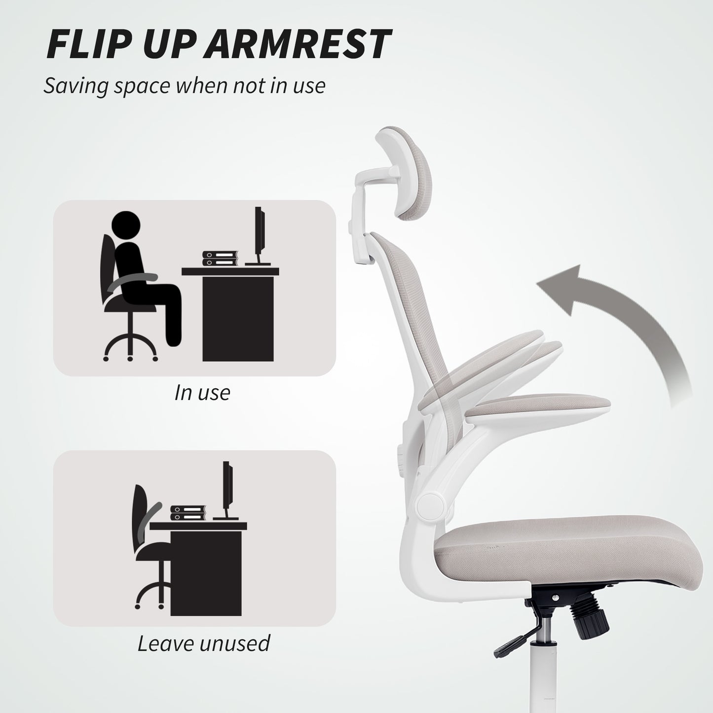 HOMCOM Ergonomic Mesh Office Chair, Adjustable Headrest, Lumbar, Flip-Up Arms