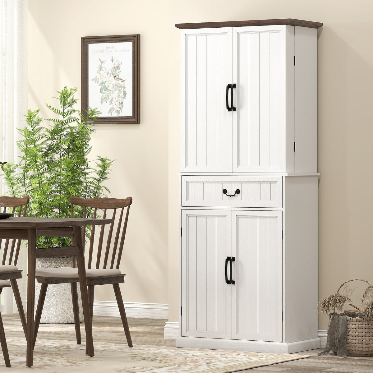 Farmhouse Storage Cabinet with Door Shelves – 30"W x 71"H