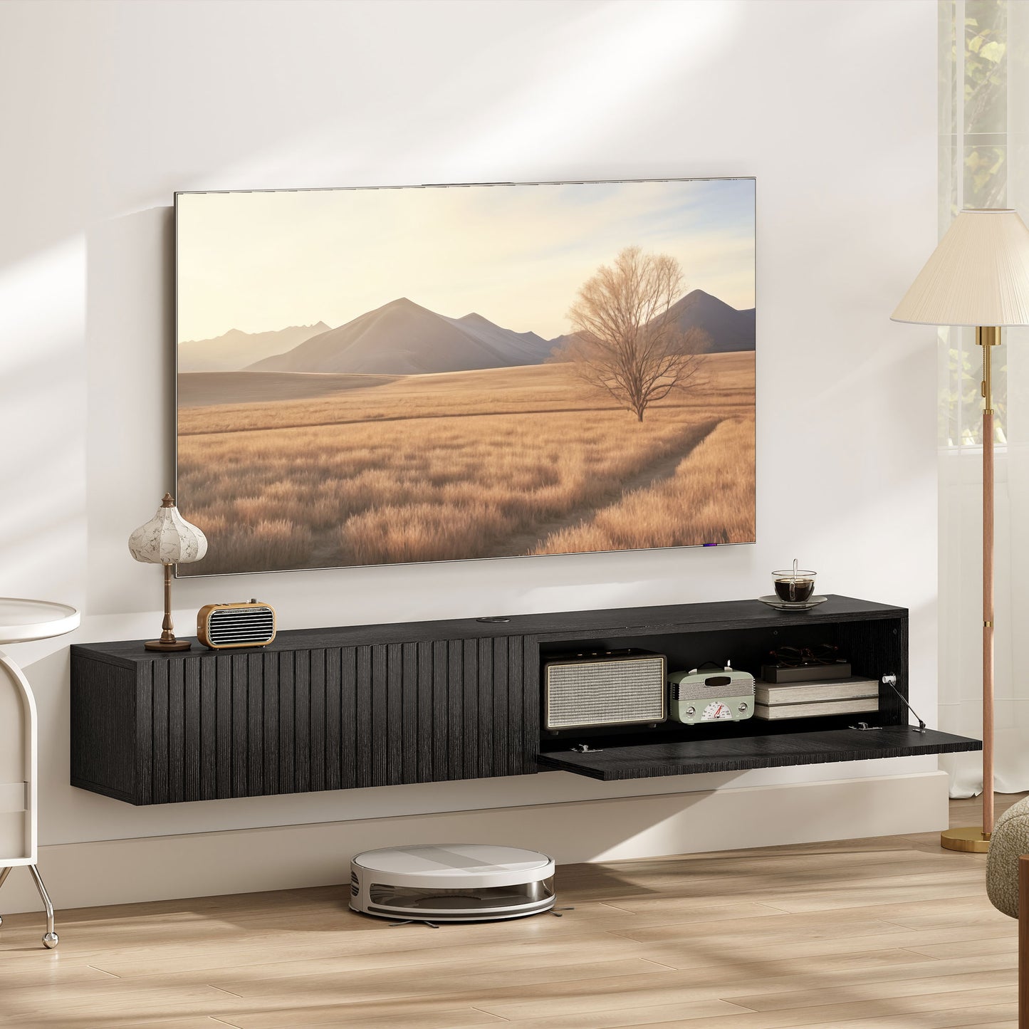 HOMCOM Floating TV Stand 55" Black for TVs up to 72" Wall-Mount Media Console