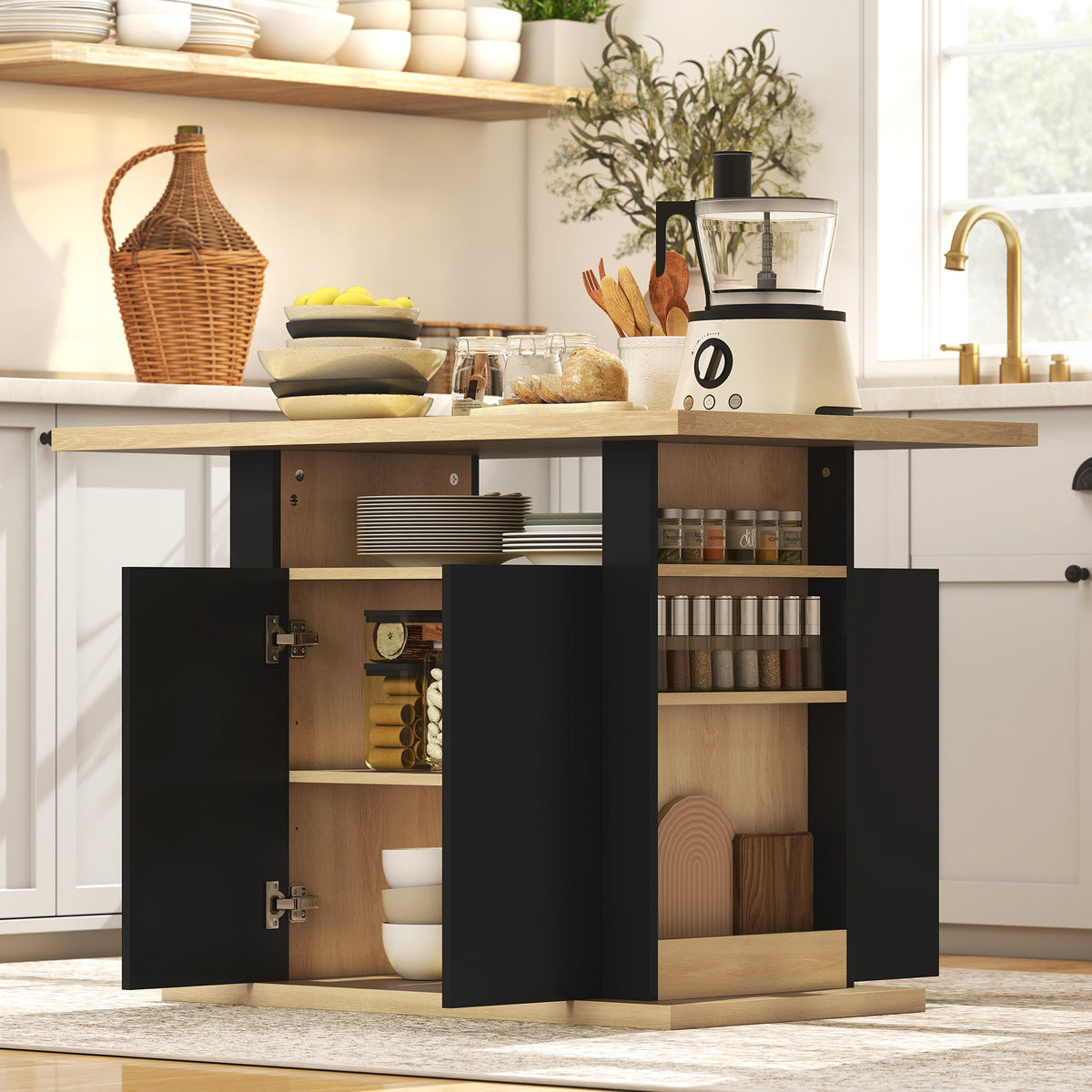 Kitchen Island Dining Table with Storage Cabinet – 43"W x 30"H