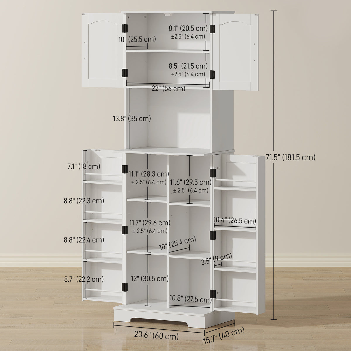 Farmhouse Kitchen Storage Cabinet with Adjustable Shelves – 24"W x 71"H