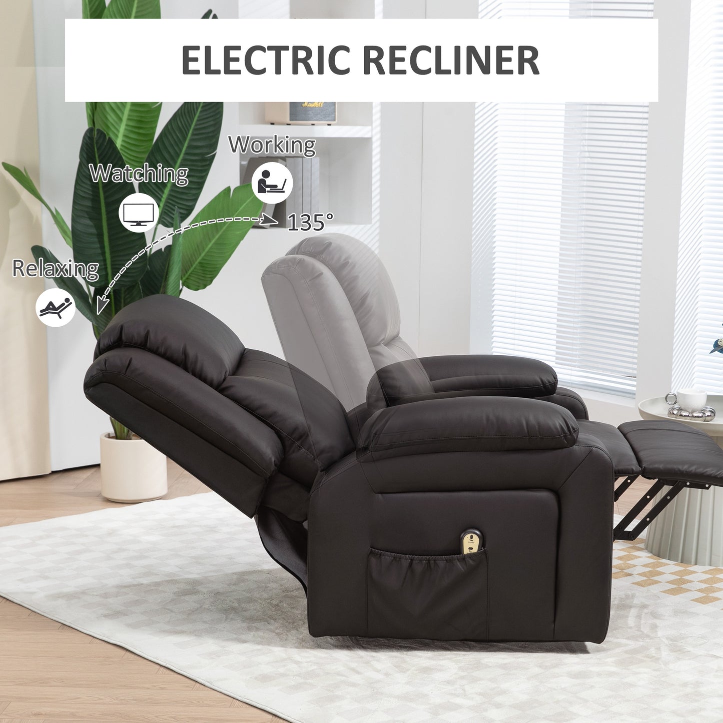 HOMCOM Electric Lift Recliner Chair for Elderly, Brown PU Leather, Remote Control