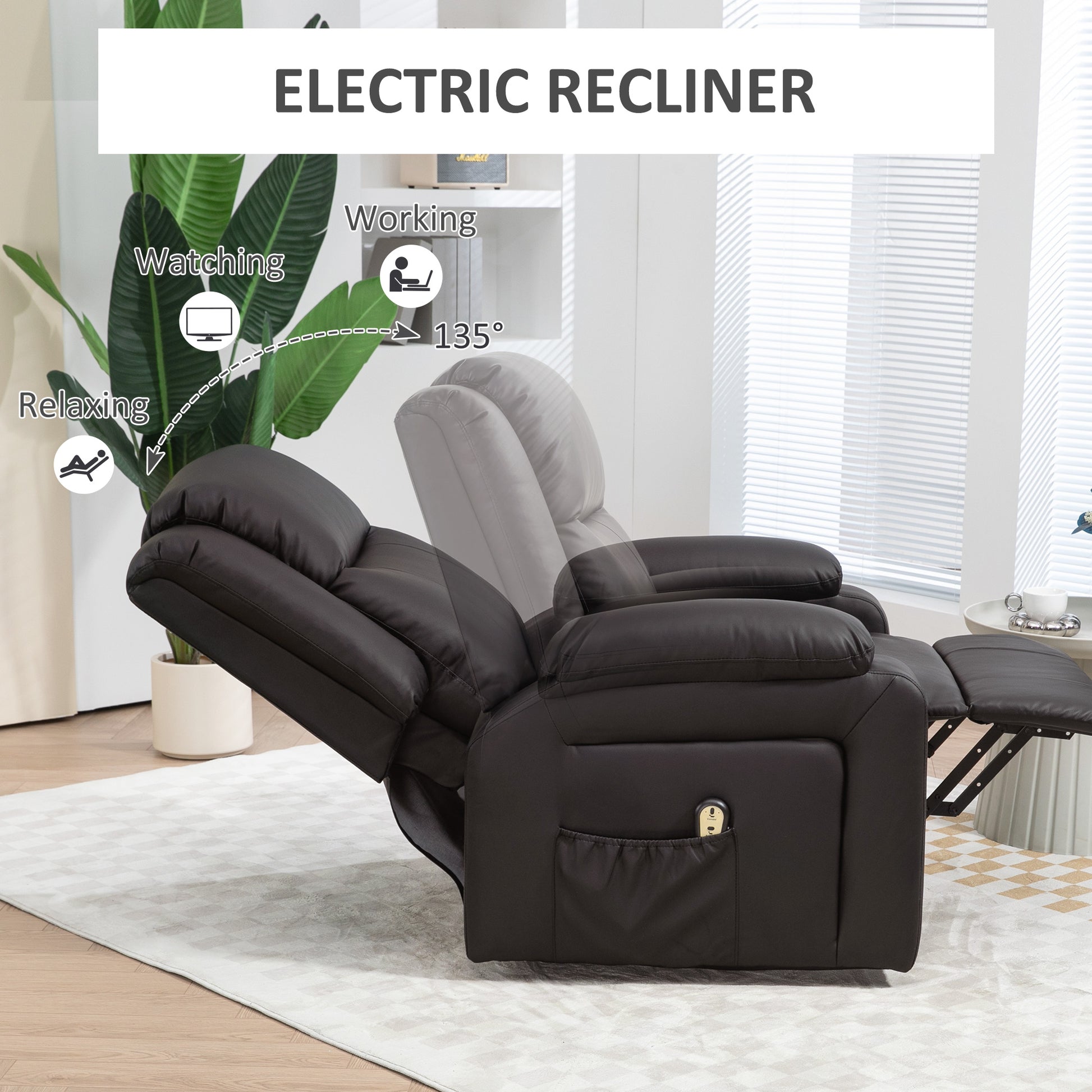 HOMCOM Electric Lift Recliner Chair for Elderly, Brown PU Leather, Remote Control