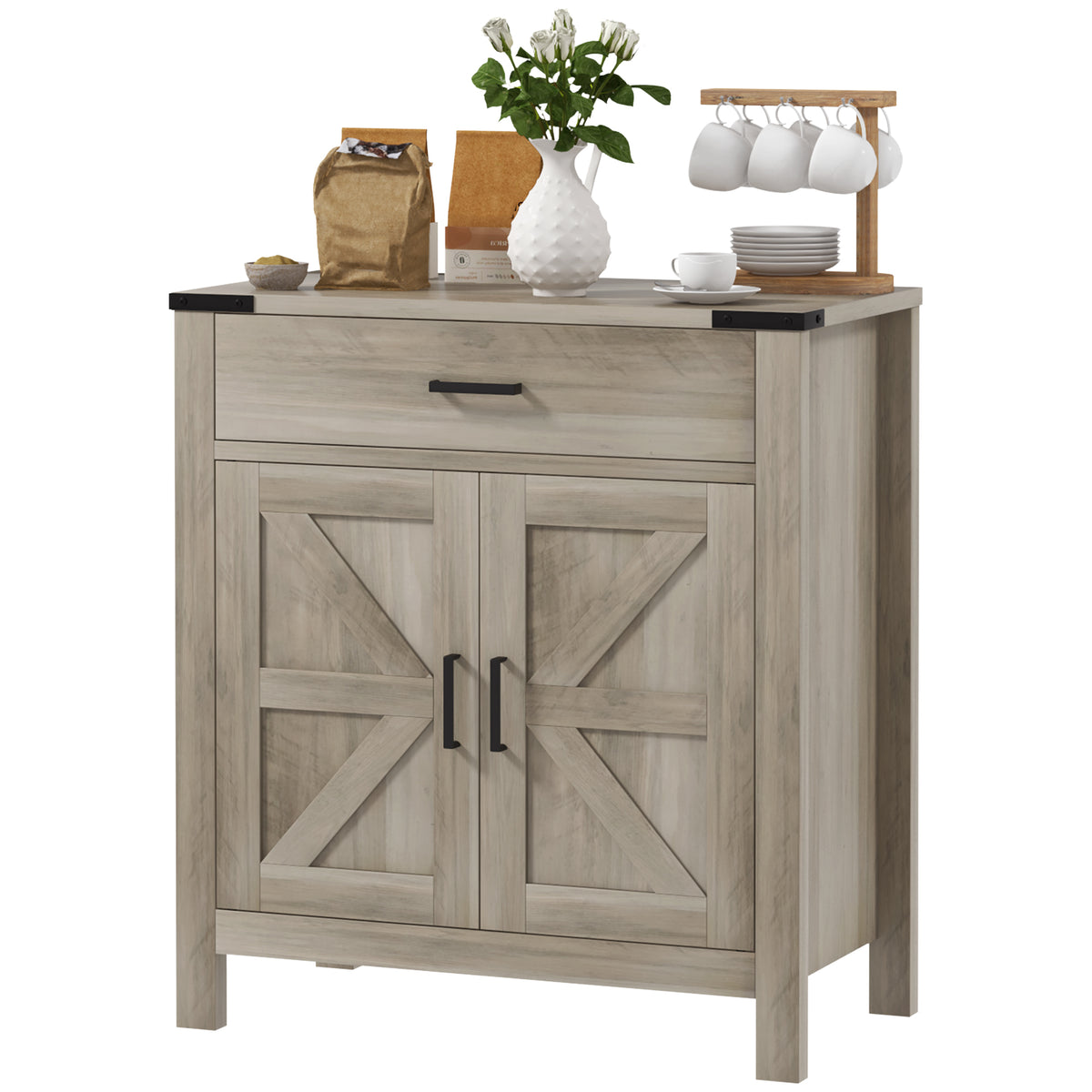 Farmhouse Kitchen Storage Cabinet with Drawer and Shelf – 31"W x 33"H