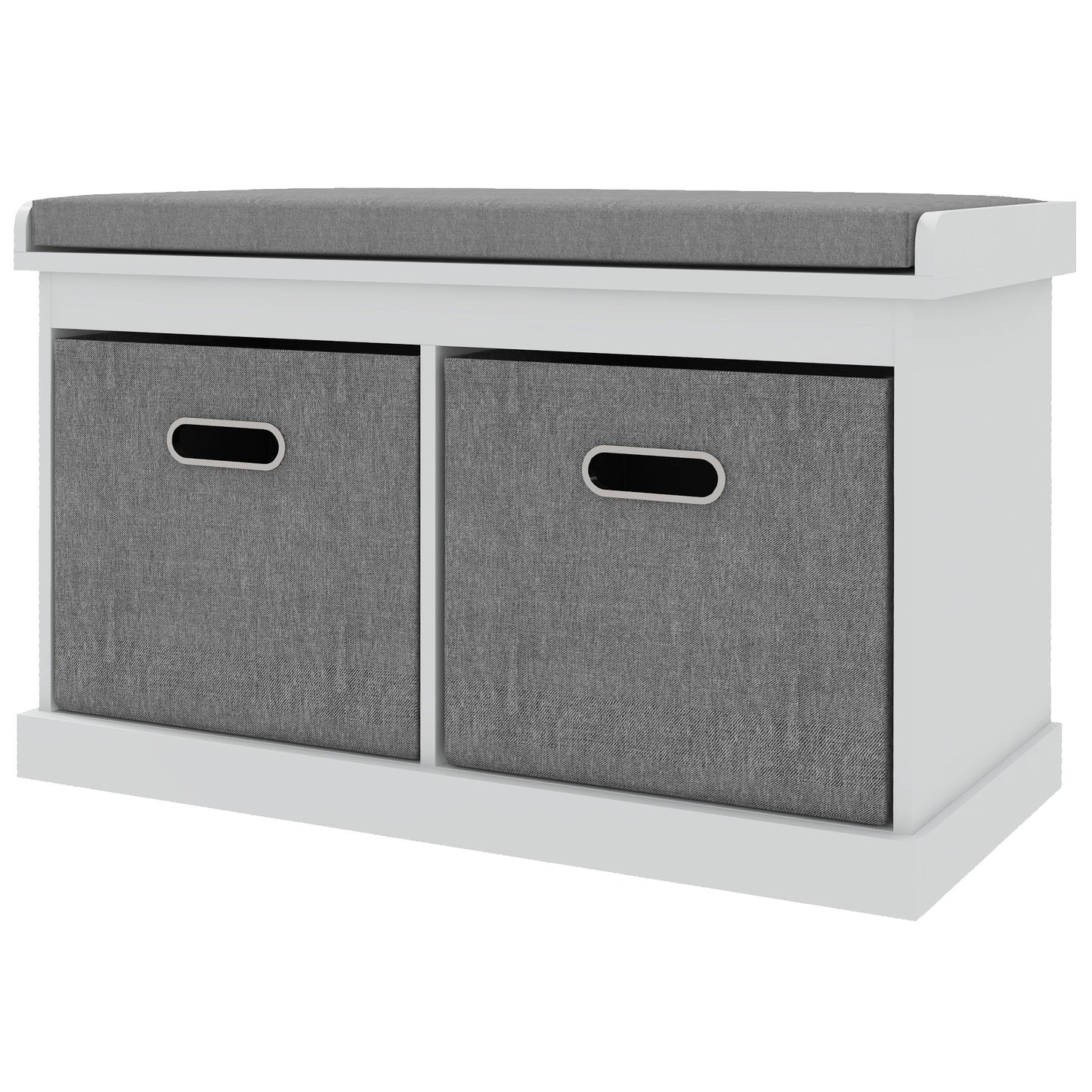 HOMCOM White Entryway Shoe Storage Bench, Comfortable Cushion, Two Fabric Drawers