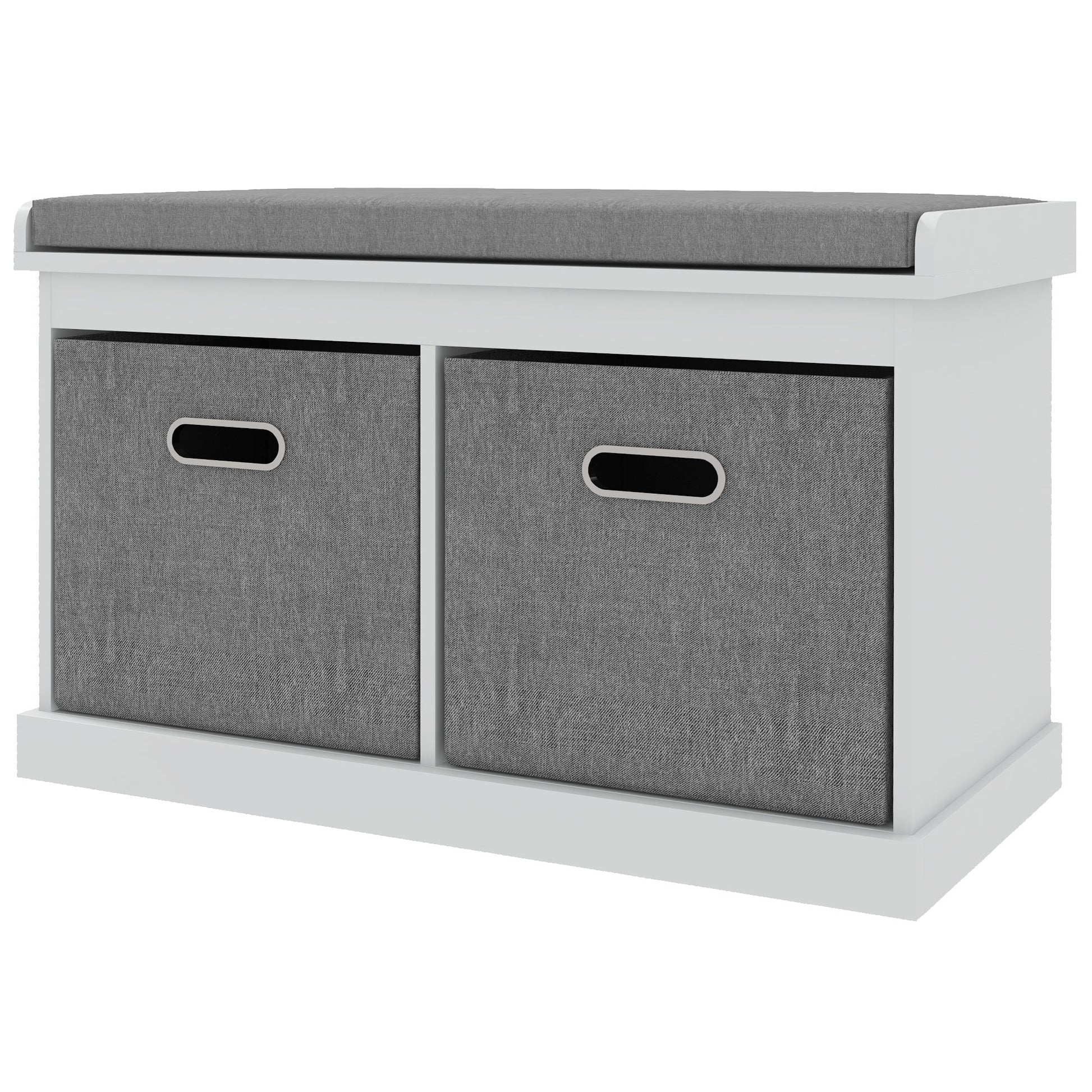HOMCOM White Entryway Shoe Storage Bench, Comfortable Cushion, Two Fabric Drawers
