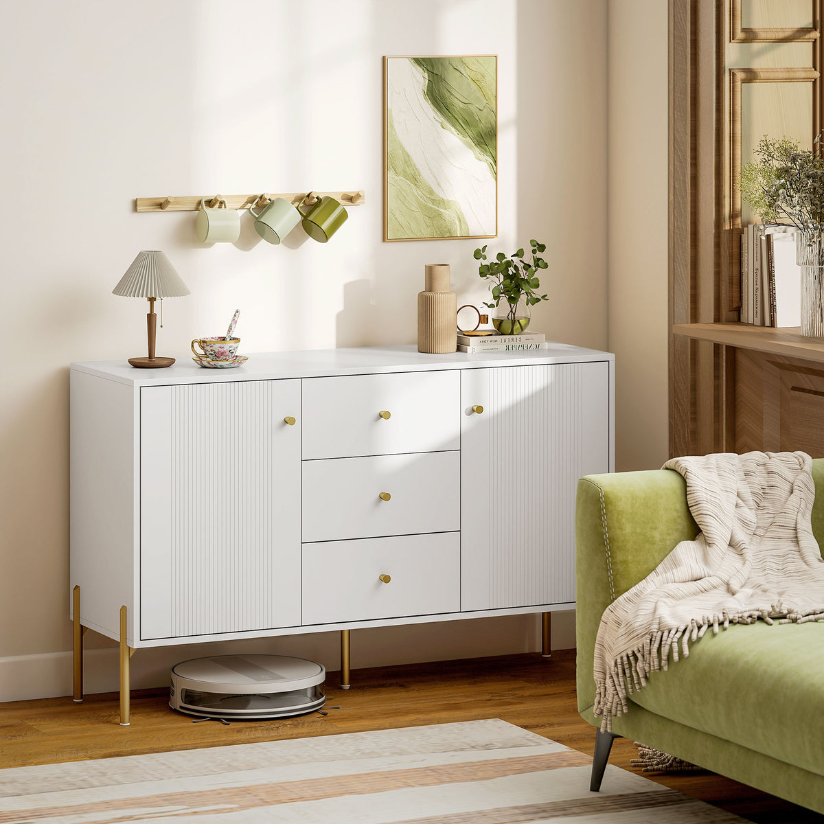 Modern Sideboard with 3 Soft-Close Drawers and 2 Adjustable Shelves – 47"W x 30"H