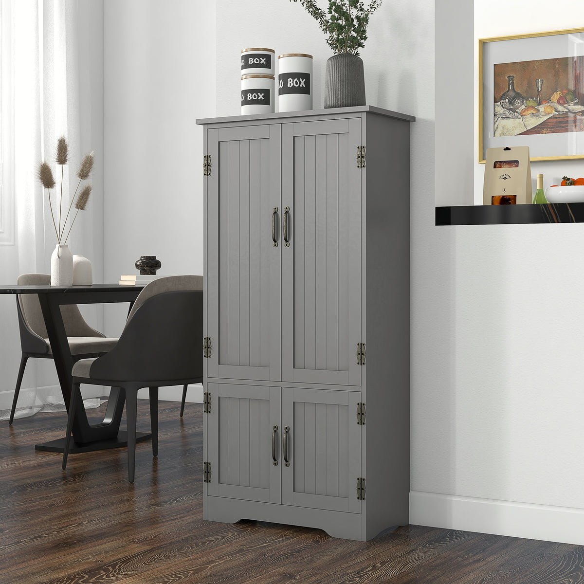 4-Door Pantry Storage Cabinet with Adjustable Shelves – 24"W x 48"H