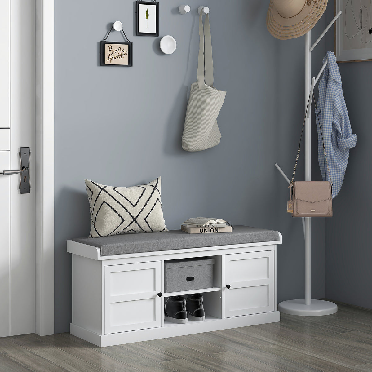 Shoe Storage Bench with Cushioned Seat – 41"W x 19"H
