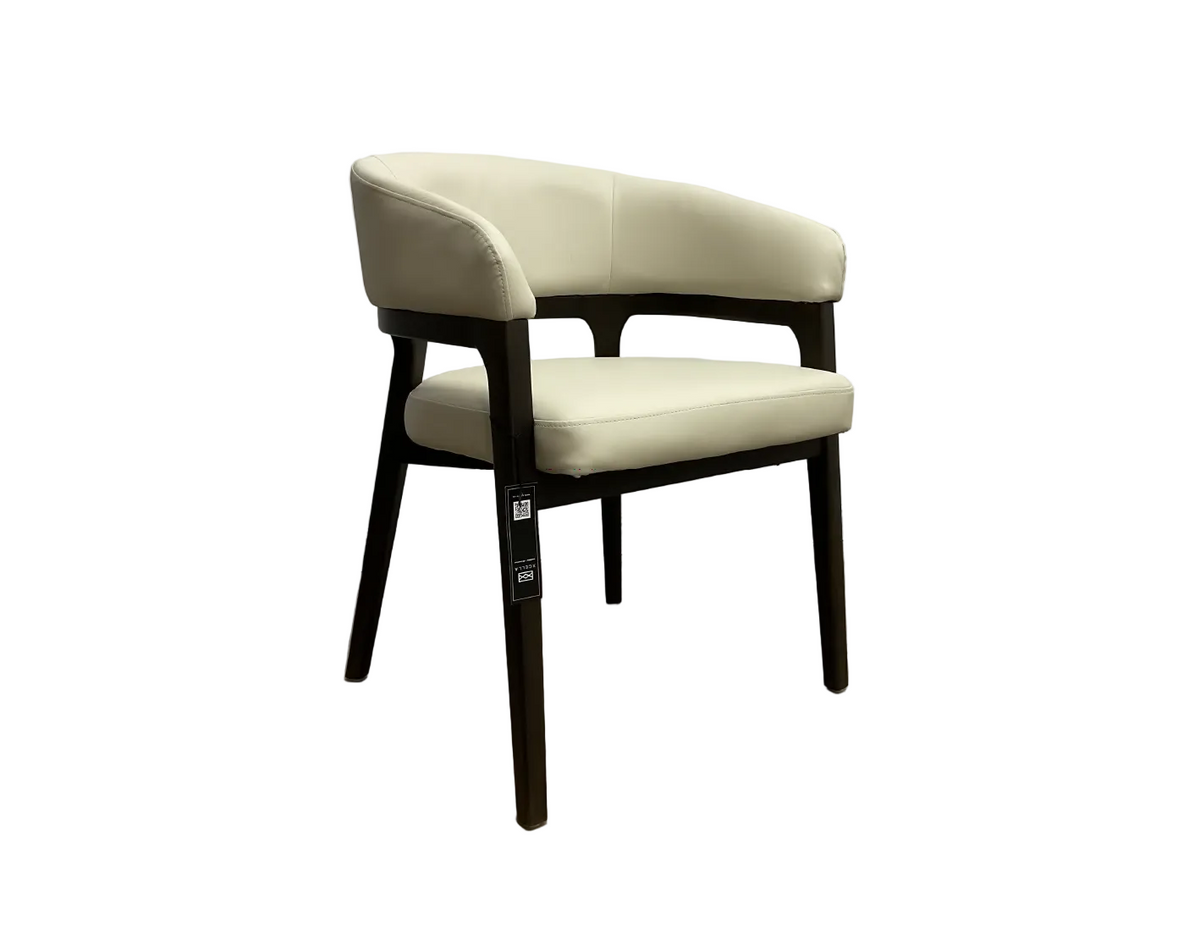 Barrel-Back Dining Armchair, Taupe Faux Leather