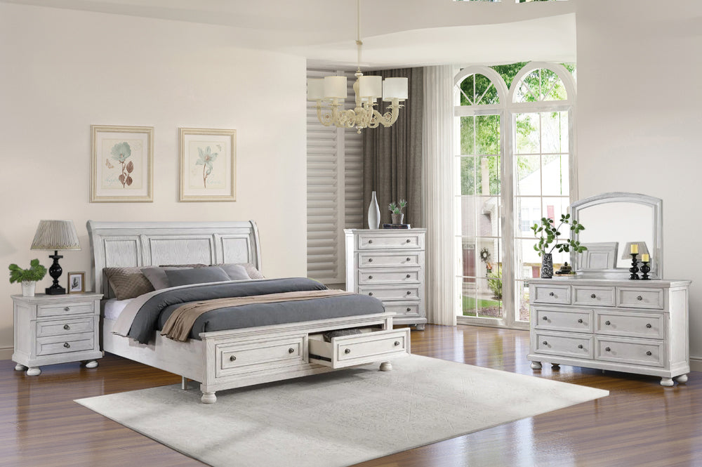 Modern Grey Wood Sleigh Bedroom Set