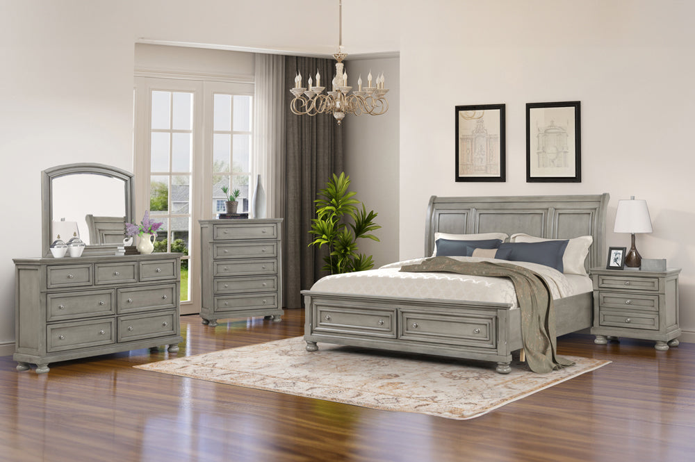 Charley Modern Grey Wood Sleigh Bedroom Set