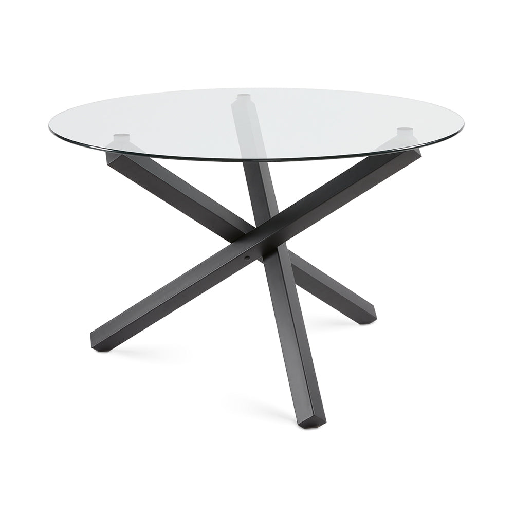 Round Glass Dining Set, Black X-Base