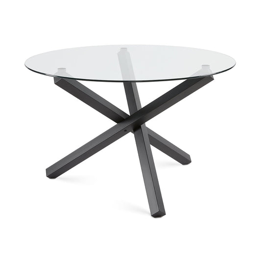 Round Glass Dining Set, Black X-Base