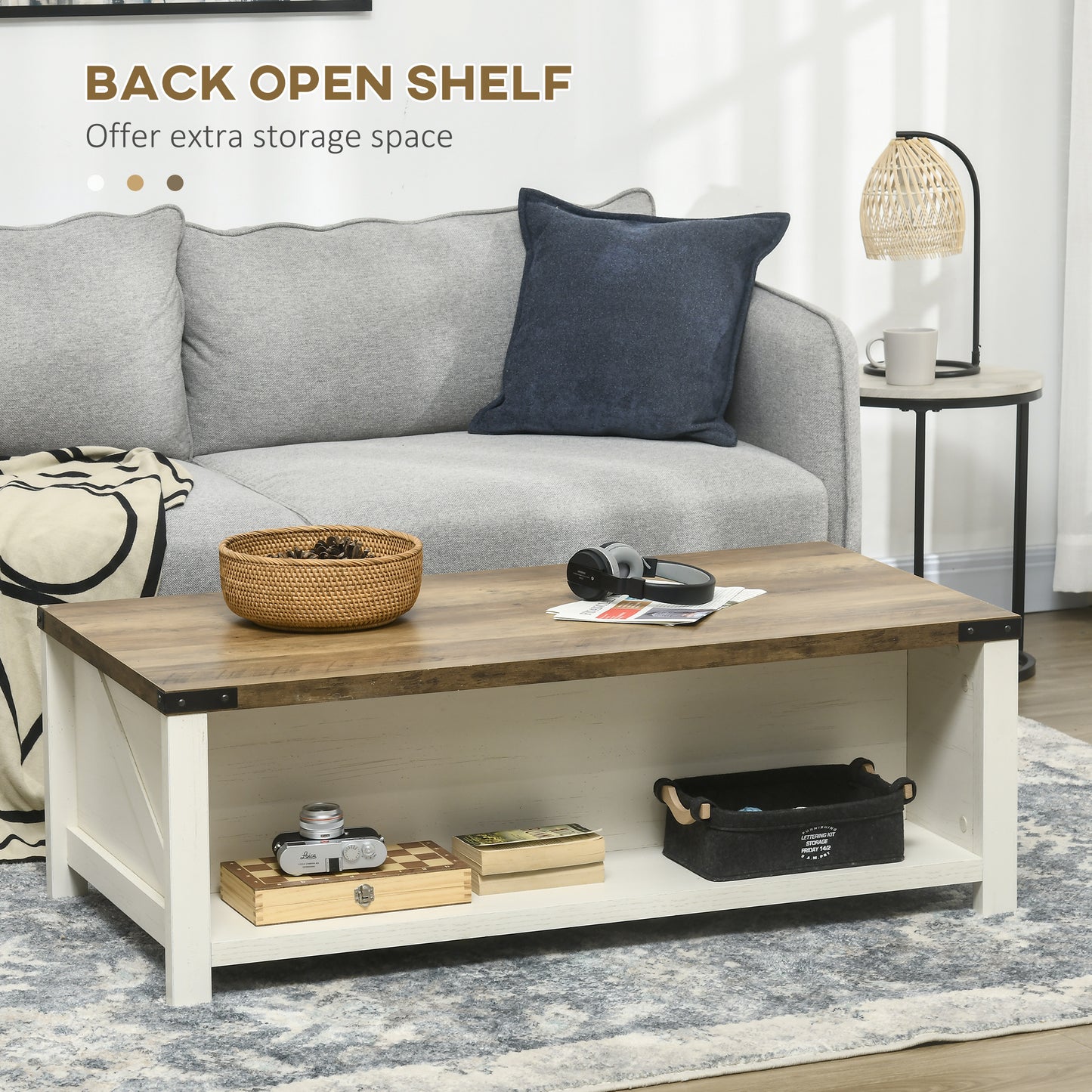 HOMCOM Industrial Farmhouse Coffee Table: Drawer, Open Storage, Modern Style