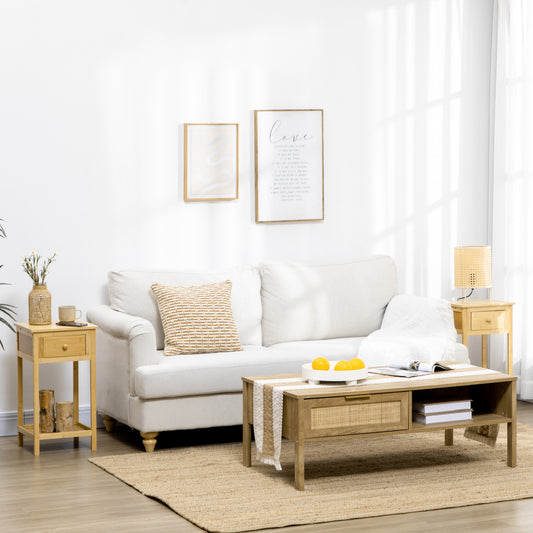 HOMCOM Slim Bamboo Side Table Nightstand with Drawer and Storage Shelf, Natural