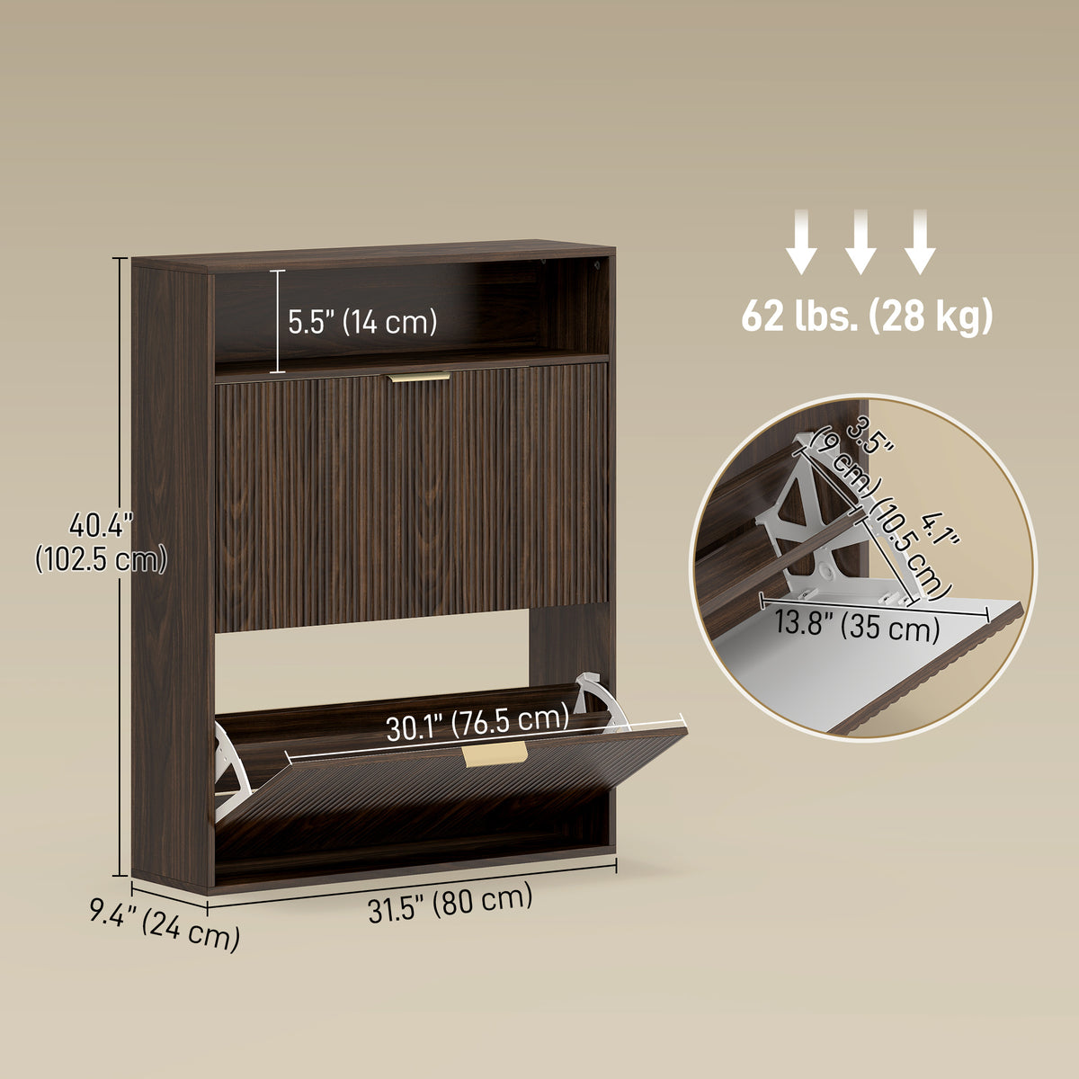 Shoe Cabinet with 2 Flip Drawers – 31"W x 40"H