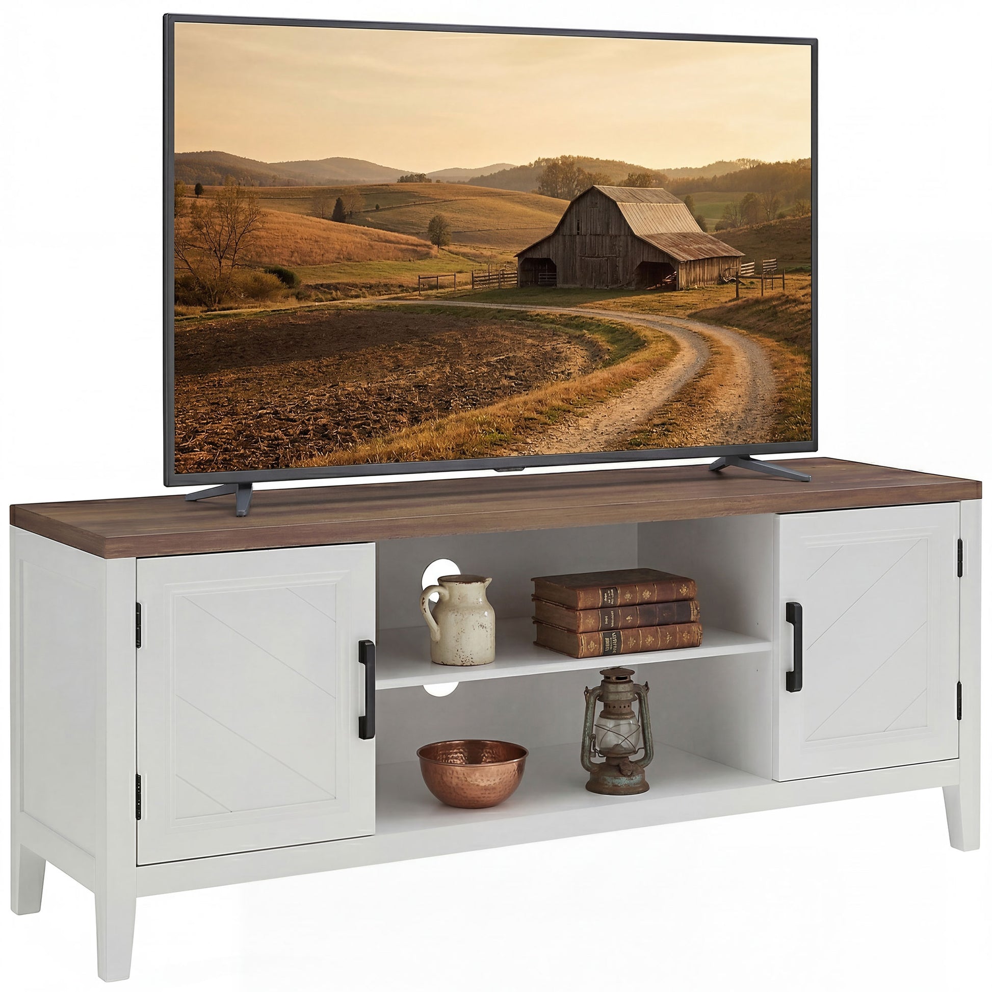 HOMCOM TV Stand Entertainment Center White Brown 55-Inch