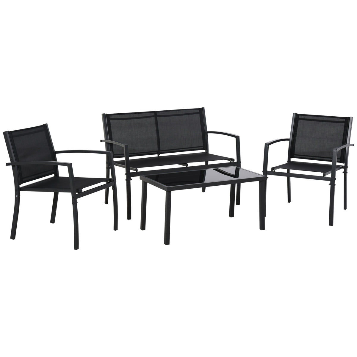 4-Piece Patio Furniture Set with Glass Top Coffee Table, Breathable Mesh Seat & Backrest for Garden, Balcony