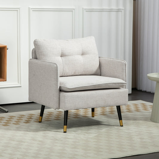 Modern Upholstered Accent Armchair with Tufted Back, Steel Legs, Cream White