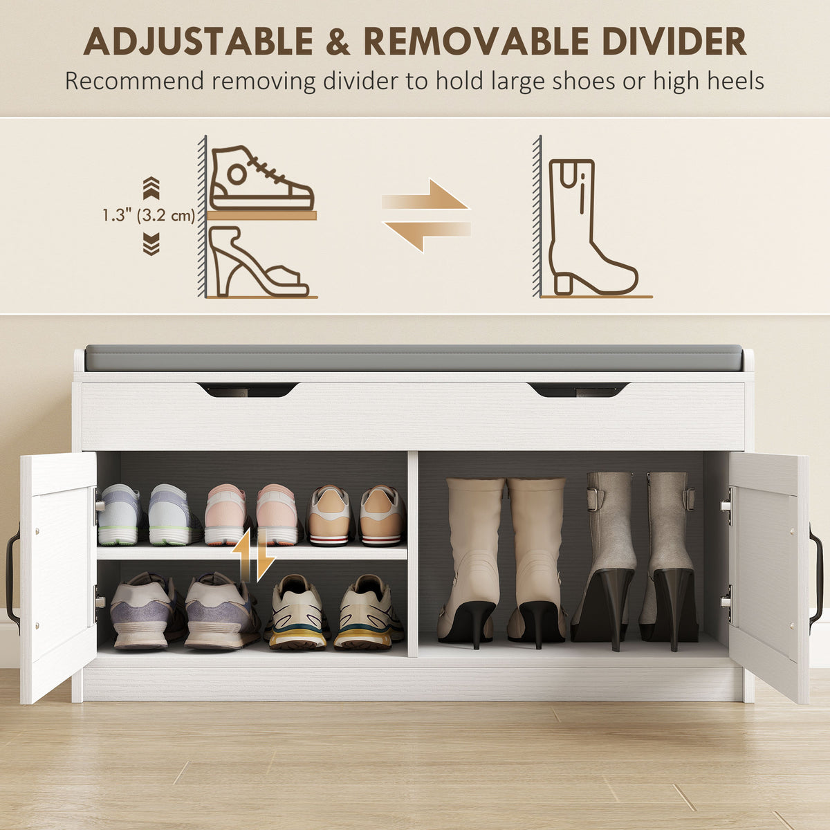 Entryway Shoe Storage Bench with 2-Tier Cabinet – 39"W x 20"H