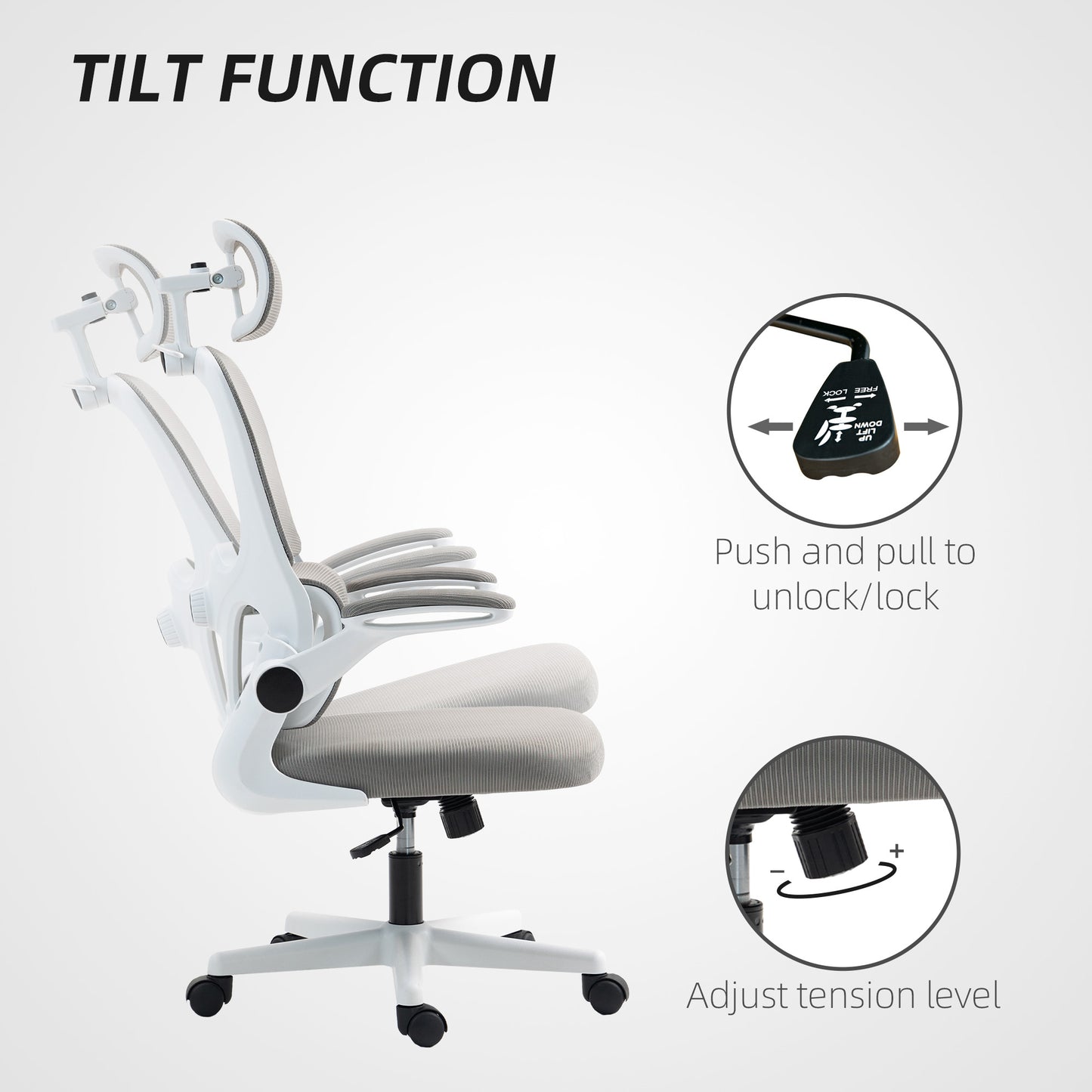 HOMCOM Ergonomic Mesh Office Chair: Flip-up Armrests, Rotatable Headrest, Lumbar Support