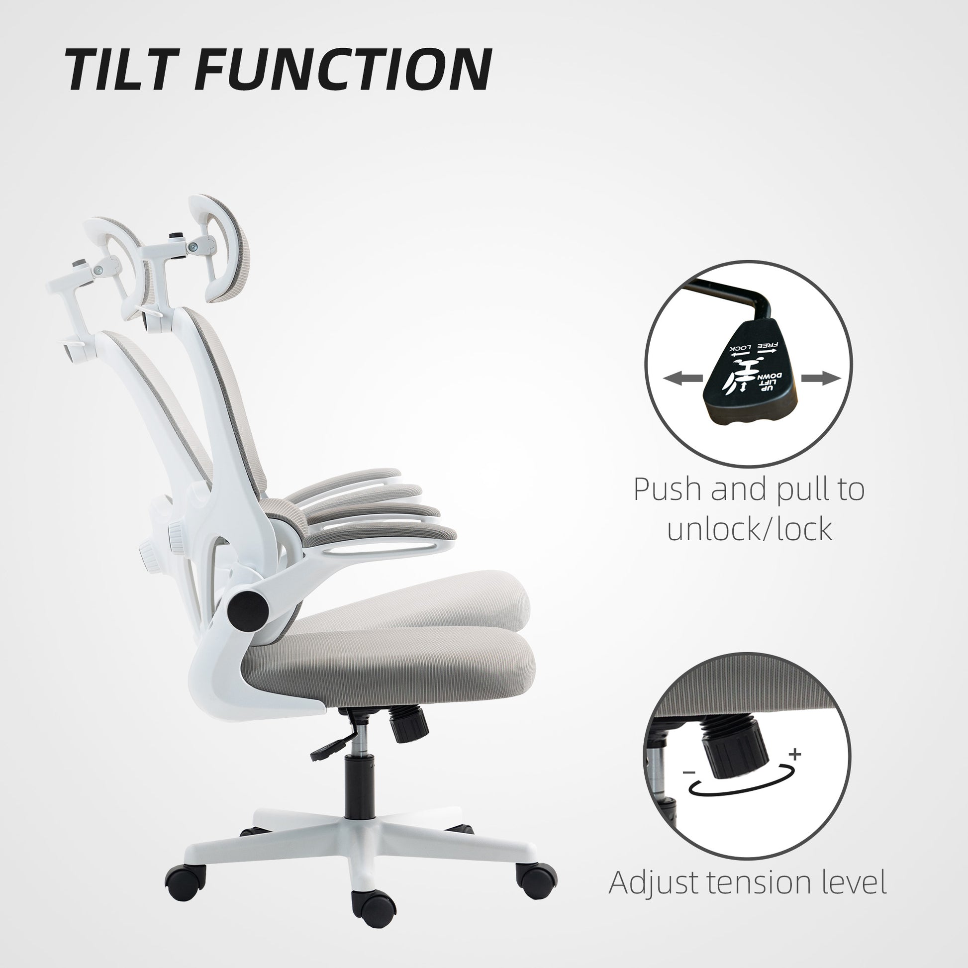 HOMCOM Ergonomic Mesh Office Chair: Flip-up Armrests, Rotatable Headrest, Lumbar Support