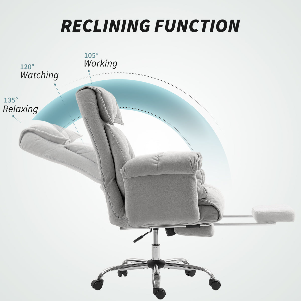 High Back Office Chair, Reclining Desk Chair with Footrest, Swivel Base, Light Grey