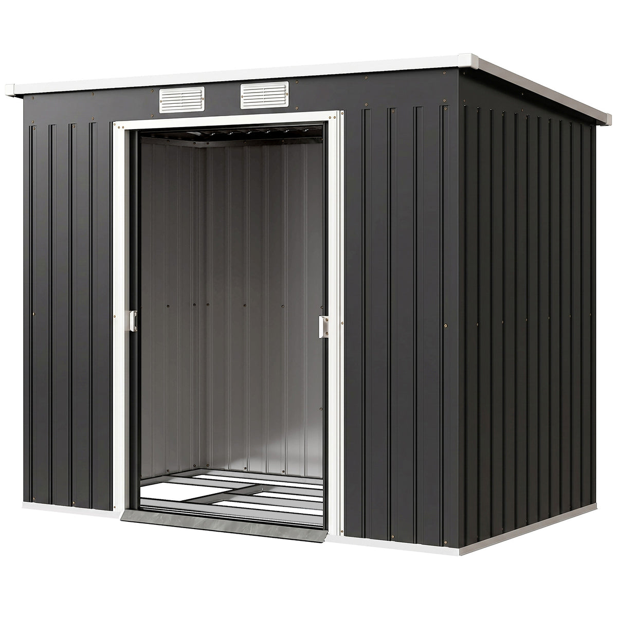 7 x 4ft Galvanised Steel Garden Shed, with Foundation Kit - – Dark Grey