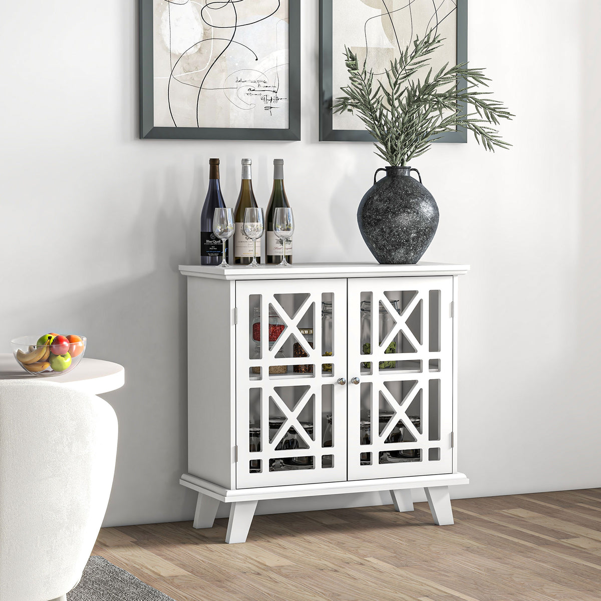 Storage Cabinet with Fretwork Doors and Shelf – 31"W x 31"H