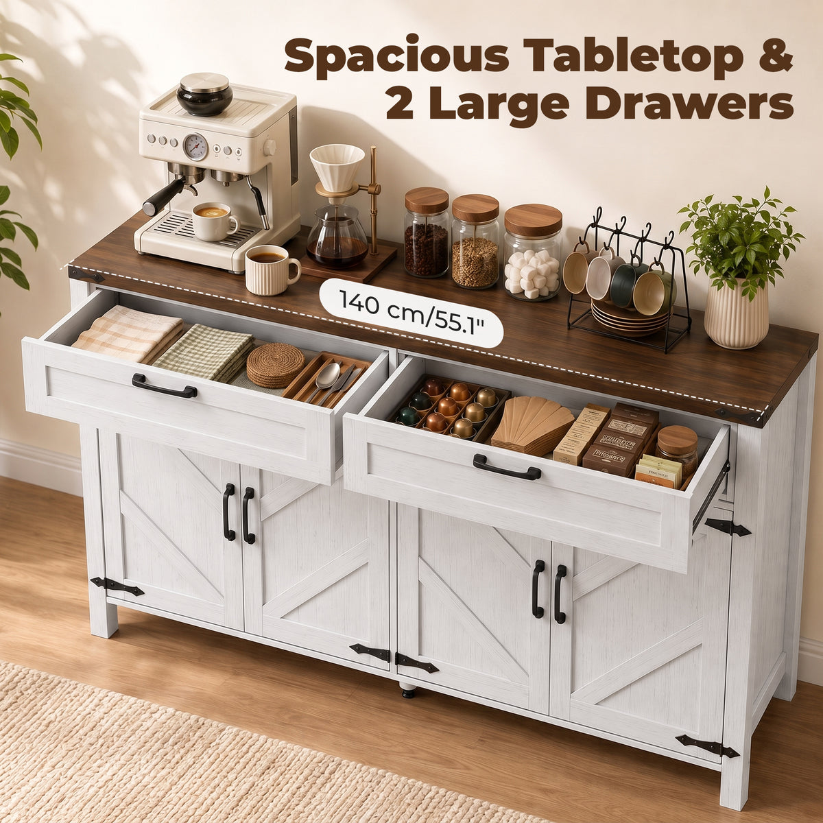 Farmhouse Sideboard Buffet Cabinet – 55"W x 32"H