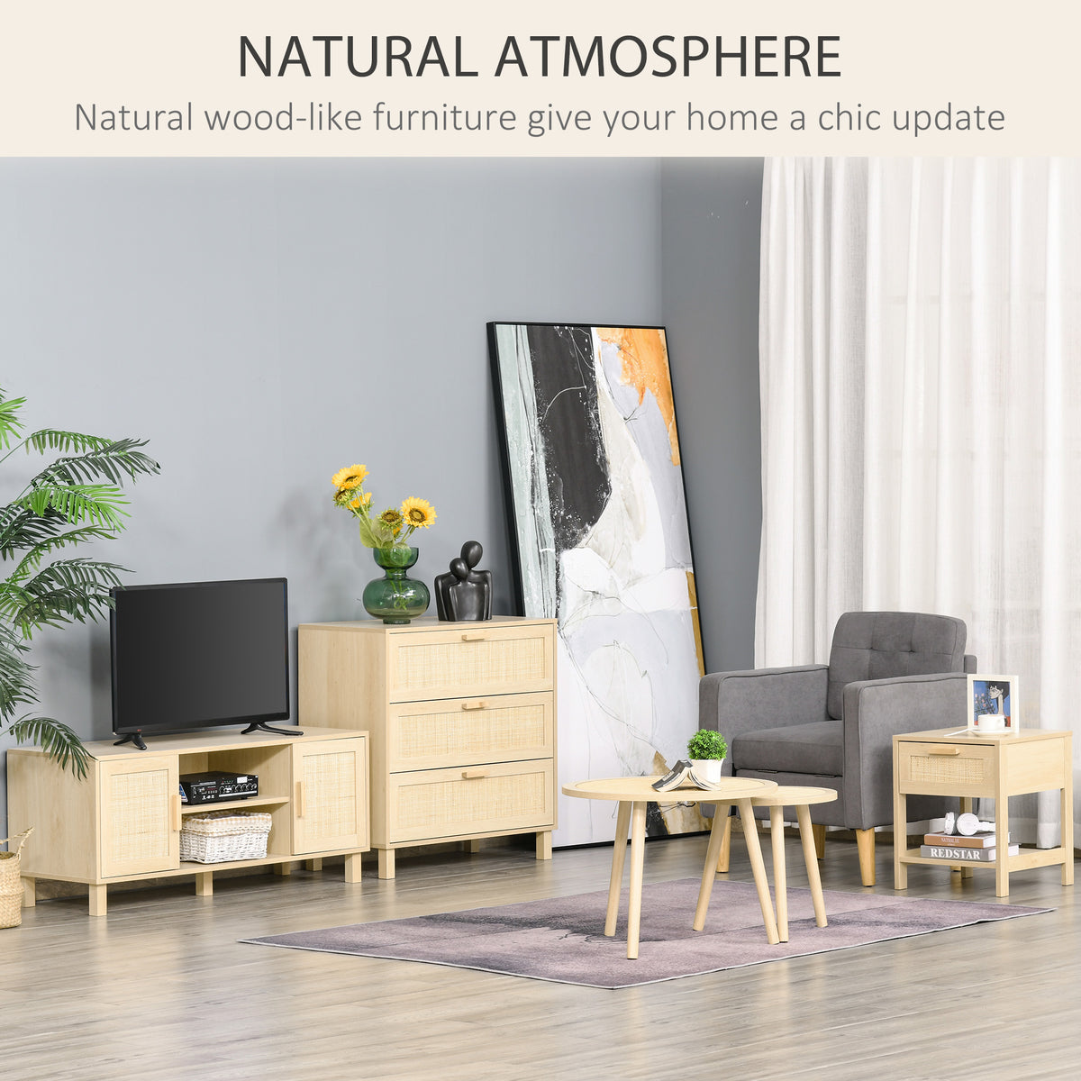 Narrow Rattan Nightstand with Drawer and Shelf – 16"W x 19"H